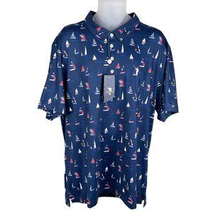 William Murray NWT Mens XXL Navy Sailboat Print Polo Golf Shirt Athleisure